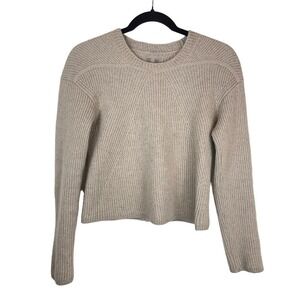 Rick Owens Cashmere Wool Blend Ribbed Crew Neck Crop Sweater Pearl Size L